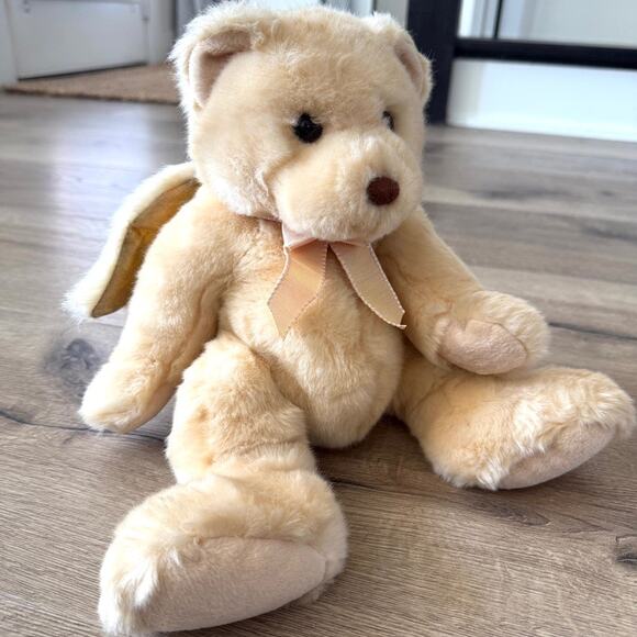 TY Gloria Angel Bear 2003 Plush Stuffed Animal 13" Cream Wings Ribbon EUC - Picture 1 of 7